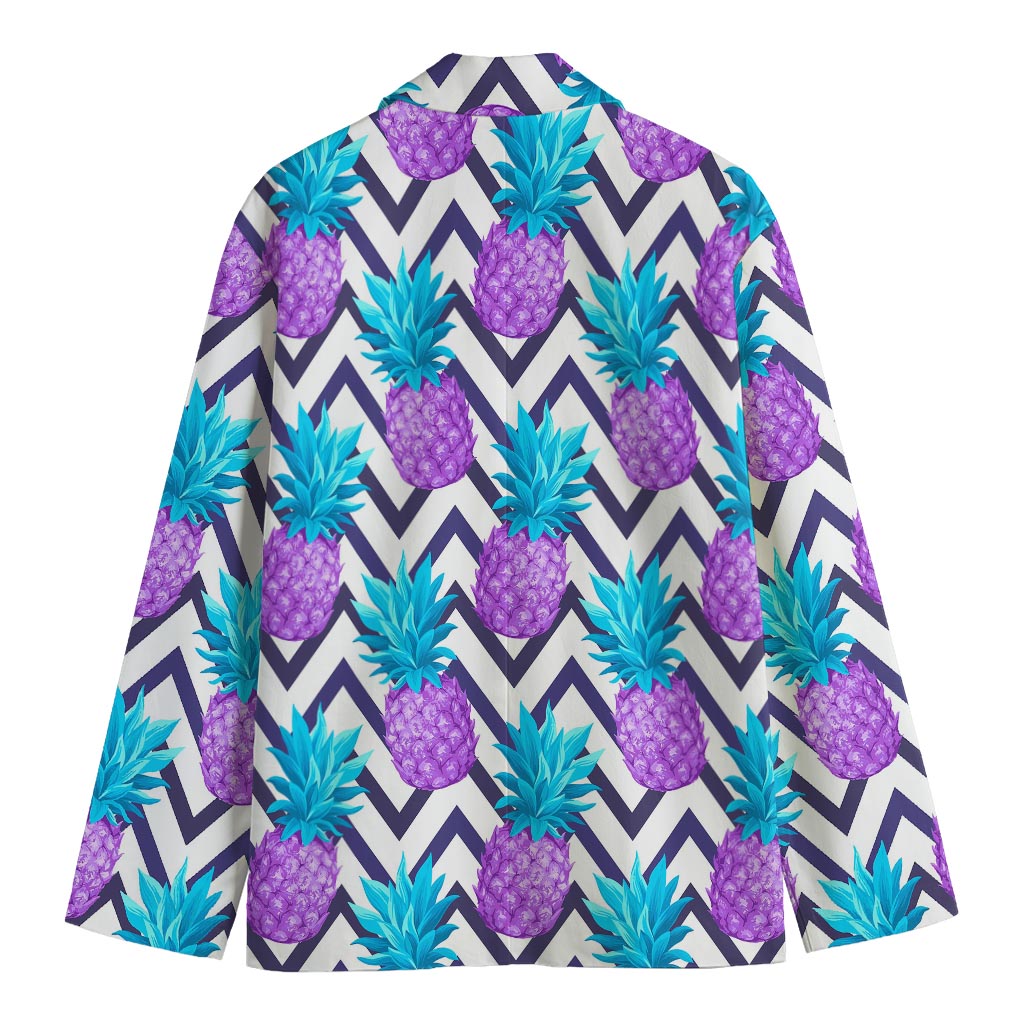 Purple Zig Zag Pineapple Pattern Print Men's Cotton Blazer