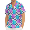 Purple Zig Zag Pineapple Pattern Print Men's Deep V-Neck Shirt