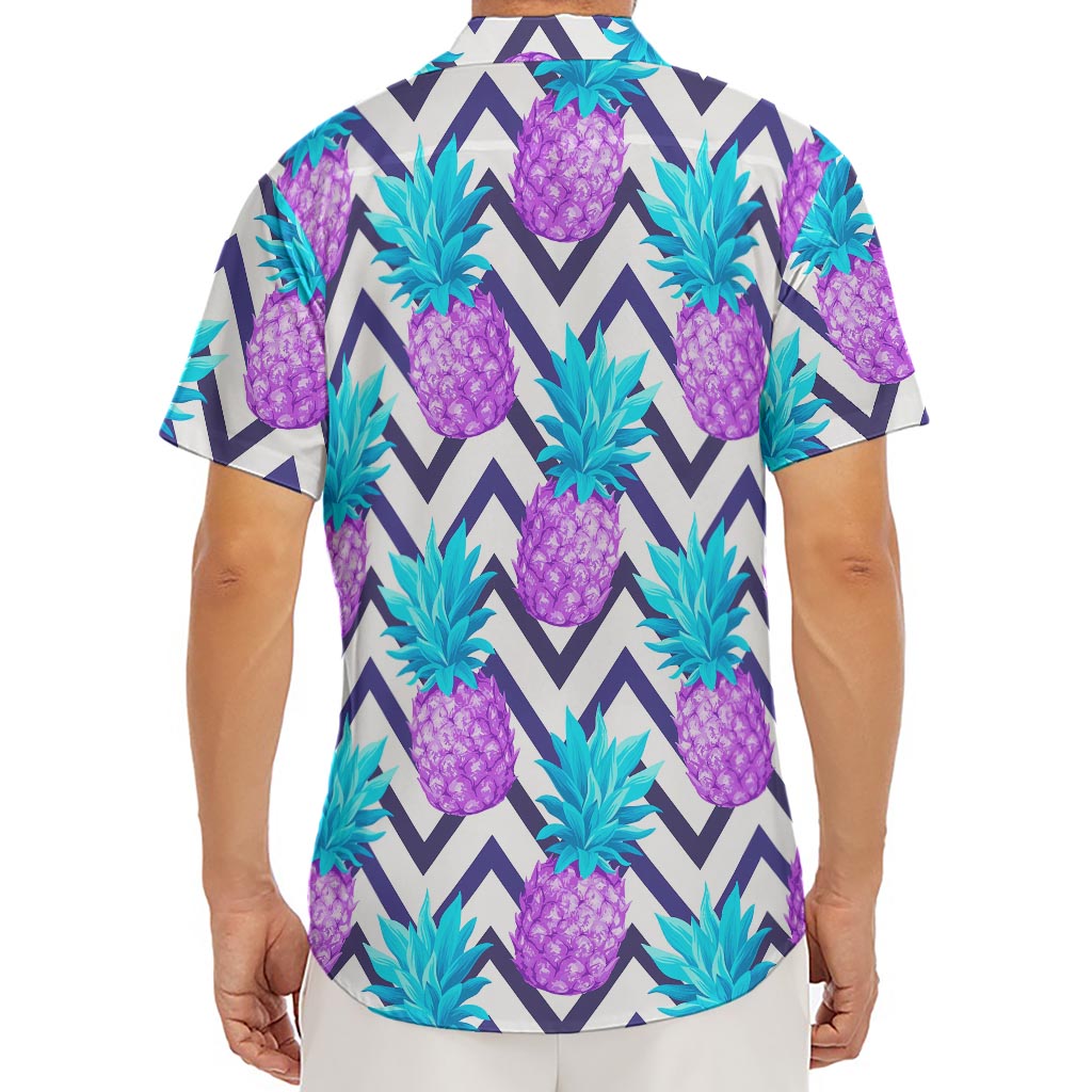Purple Zig Zag Pineapple Pattern Print Men's Deep V-Neck Shirt