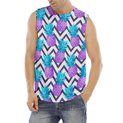 Purple Zig Zag Pineapple Pattern Print Men's Fitness Tank Top
