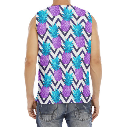 Purple Zig Zag Pineapple Pattern Print Men's Fitness Tank Top