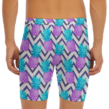 Purple Zig Zag Pineapple Pattern Print Men's Long Boxer Briefs