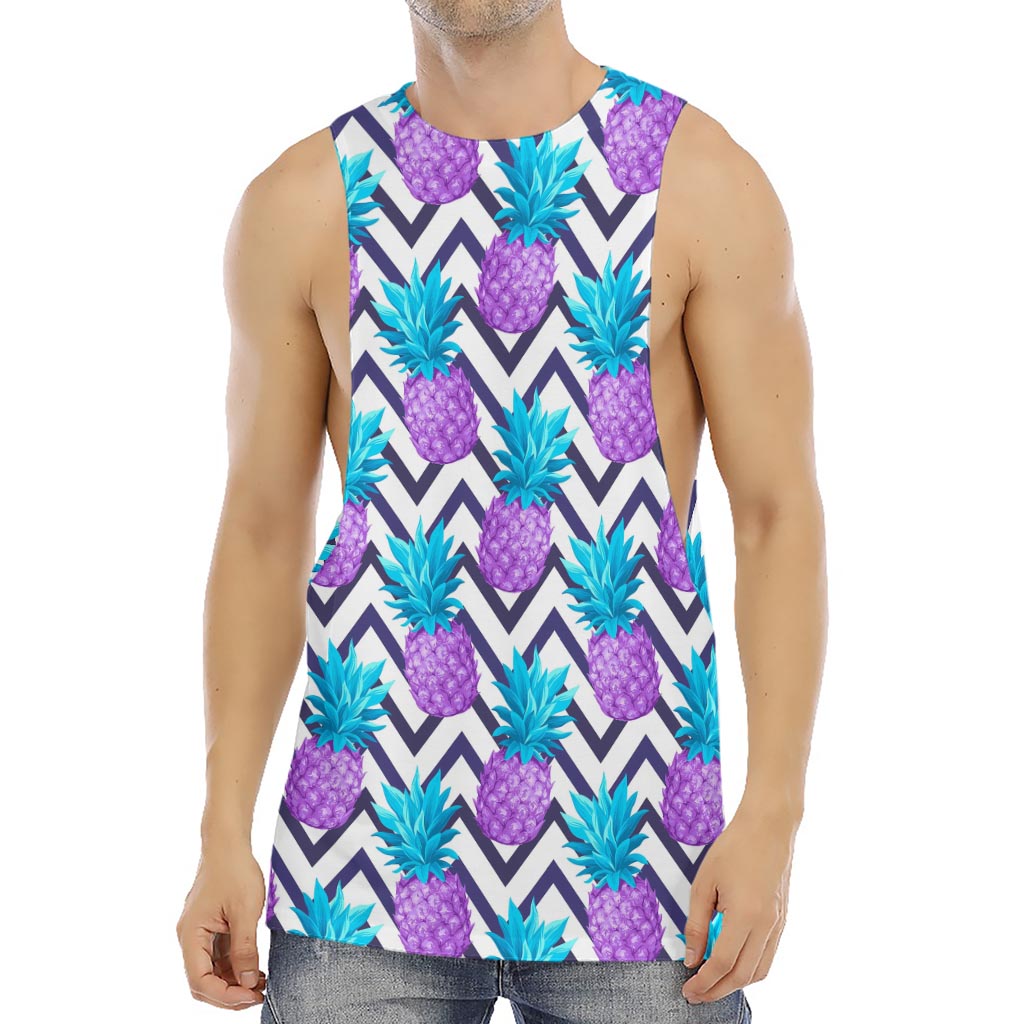 Purple Zig Zag Pineapple Pattern Print Men's Muscle Tank Top