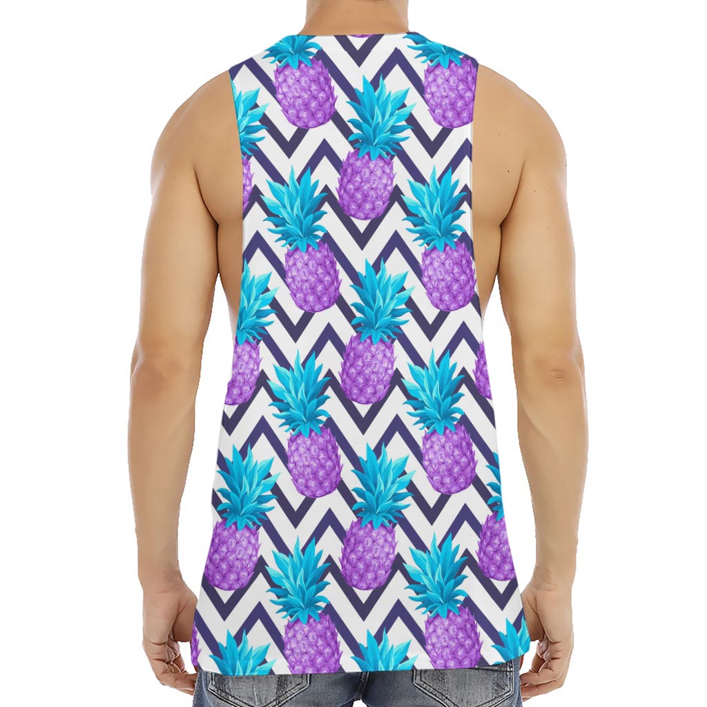 Purple Zig Zag Pineapple Pattern Print Men's Muscle Tank Top
