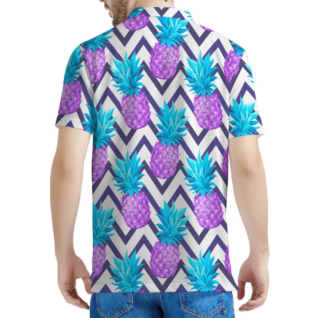 Purple Zig Zag Pineapple Pattern Print Men's Polo Shirt