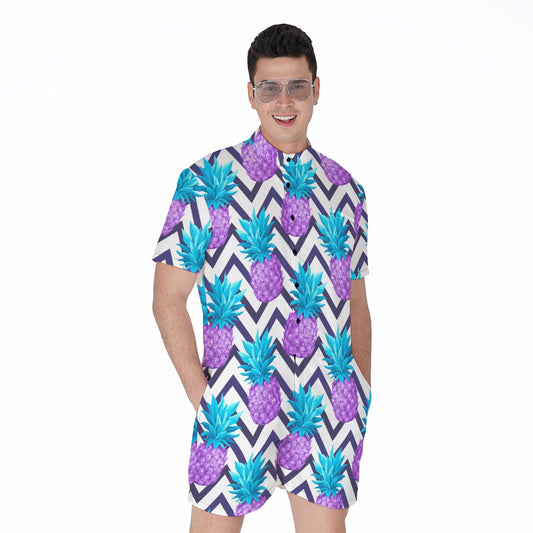 Purple Zig Zag Pineapple Pattern Print Men's Rompers