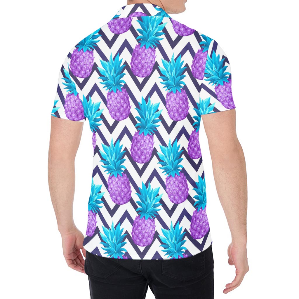 Purple Zig Zag Pineapple Pattern Print Men's Shirt