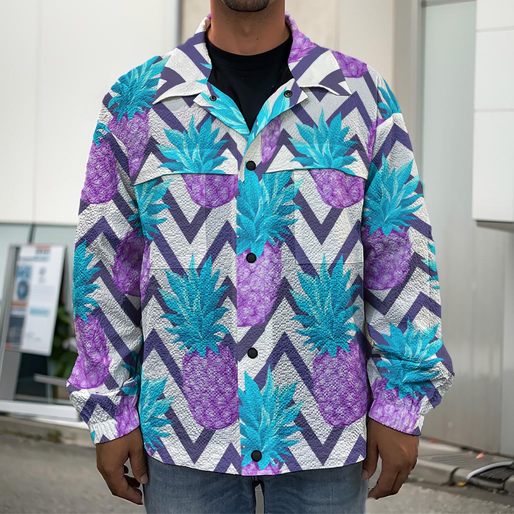 Purple Zig Zag Pineapple Pattern Print Men's Shirt Jacket