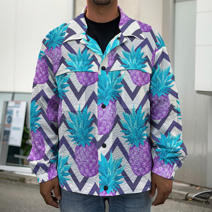 Purple Zig Zag Pineapple Pattern Print Men's Shirt Jacket