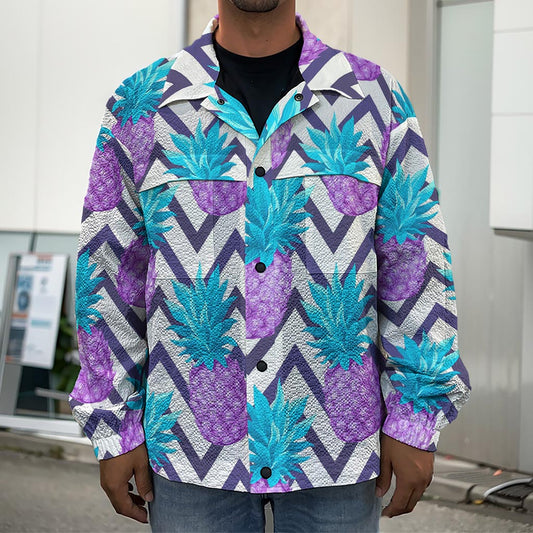 Purple Zig Zag Pineapple Pattern Print Men's Shirt Jacket