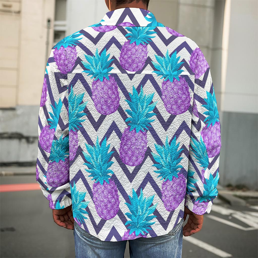 Purple Zig Zag Pineapple Pattern Print Men's Shirt Jacket