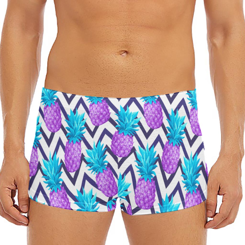 Purple Zig Zag Pineapple Pattern Print Men's Short Boxer Briefs