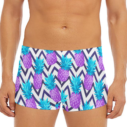 Purple Zig Zag Pineapple Pattern Print Men's Short Boxer Briefs