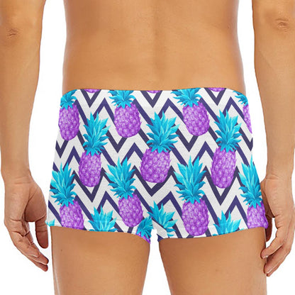 Purple Zig Zag Pineapple Pattern Print Men's Short Boxer Briefs