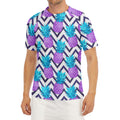Purple Zig Zag Pineapple Pattern Print Men's Short Sleeve Rash Guard