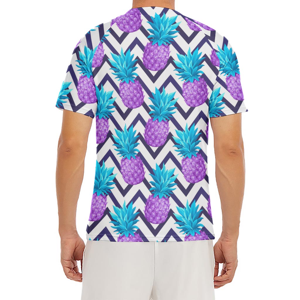 Purple Zig Zag Pineapple Pattern Print Men's Short Sleeve Rash Guard
