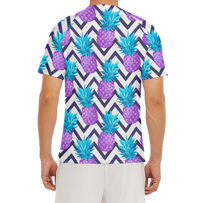 Purple Zig Zag Pineapple Pattern Print Men's Short Sleeve Rash Guard