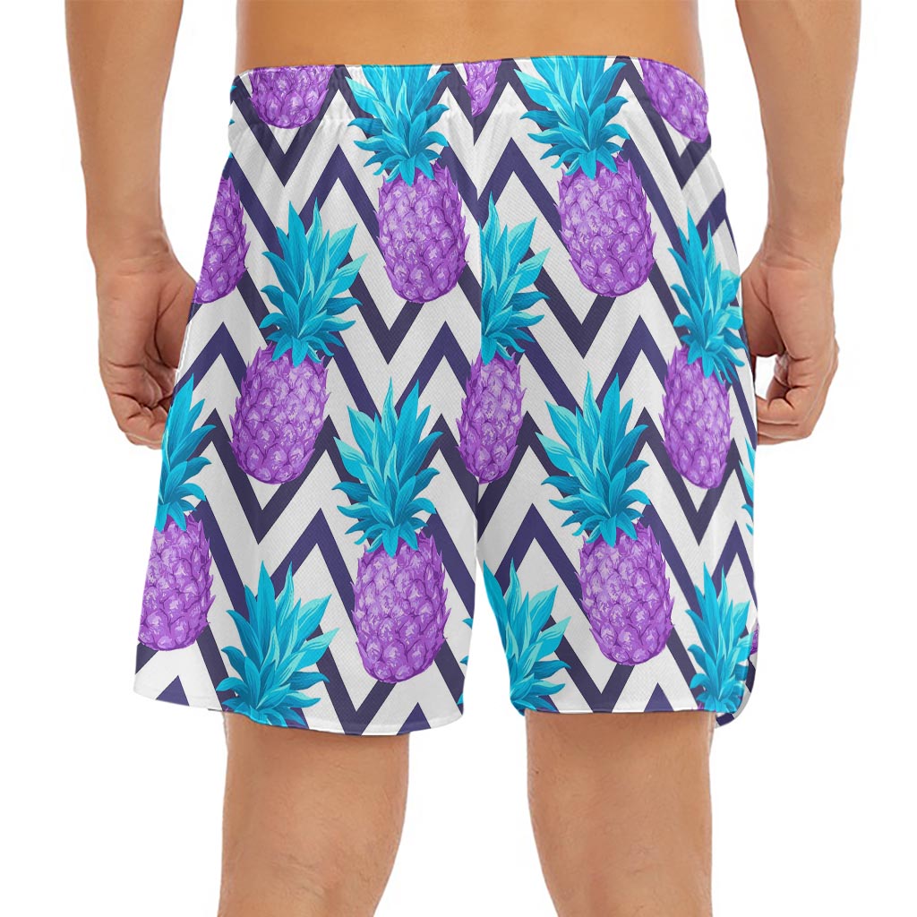 Purple Zig Zag Pineapple Pattern Print Men's Split Running Shorts