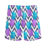 Purple Zig Zag Pineapple Pattern Print Men's Sports Shorts