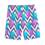 Purple Zig Zag Pineapple Pattern Print Men's Sports Shorts
