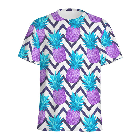 Purple Zig Zag Pineapple Pattern Print Men's Sports T-Shirt