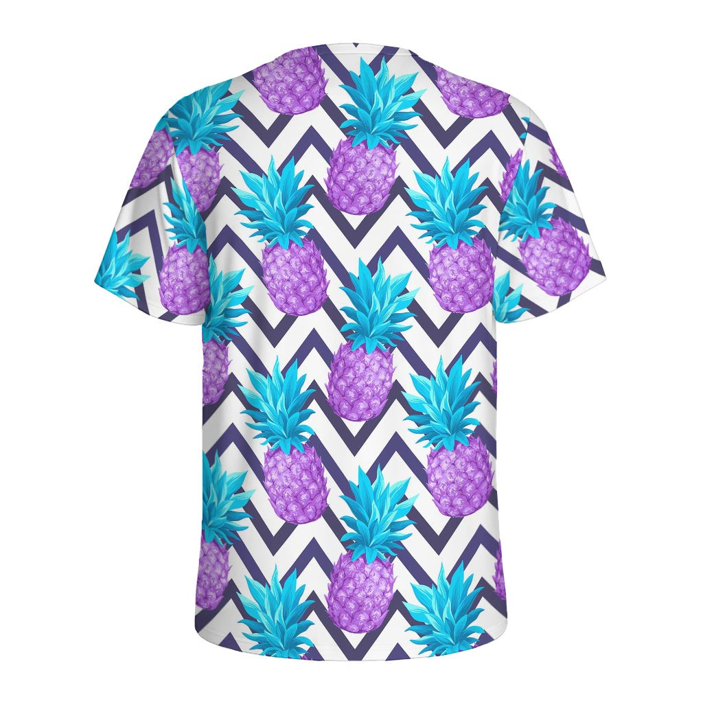 Purple Zig Zag Pineapple Pattern Print Men's Sports T-Shirt
