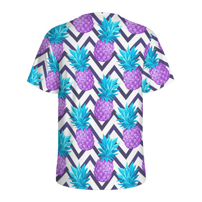 Purple Zig Zag Pineapple Pattern Print Men's Sports T-Shirt