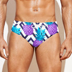 Purple Zig Zag Pineapple Pattern Print Men's Swim Briefs