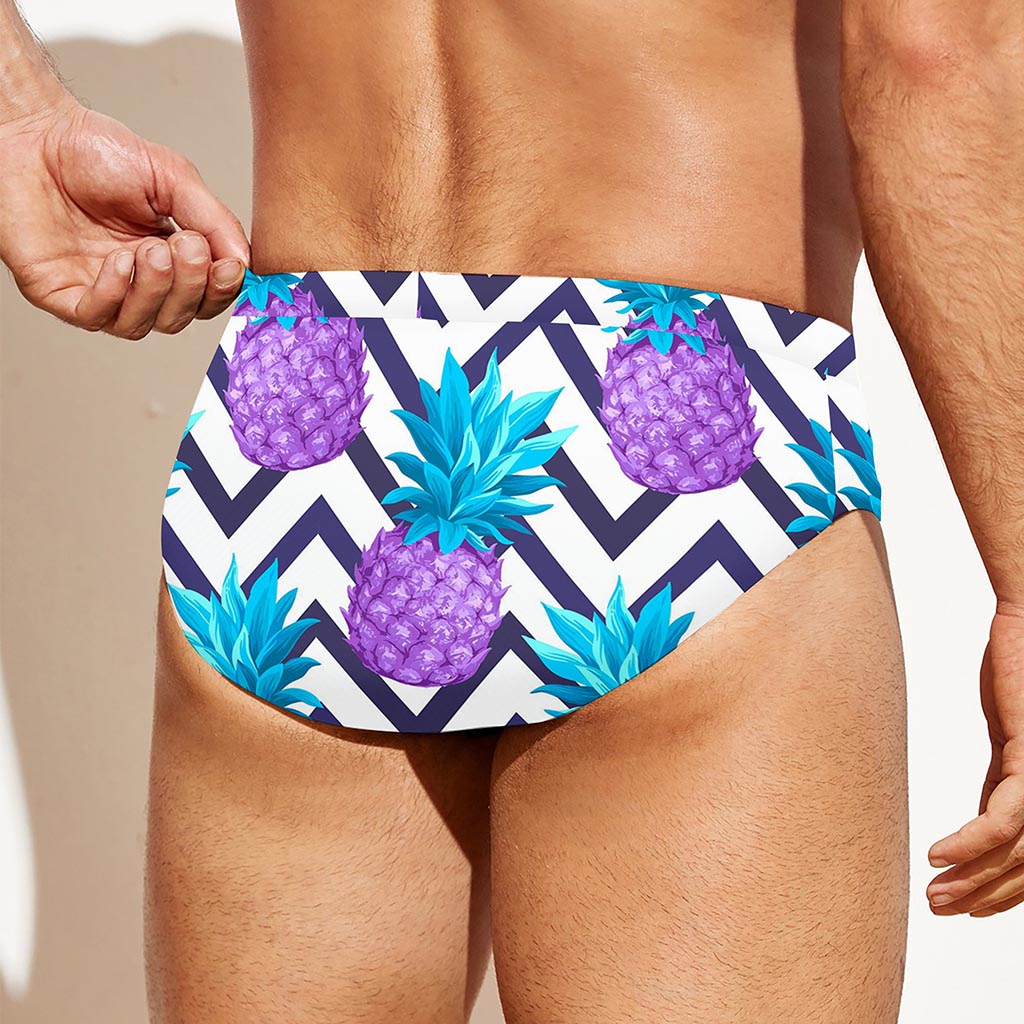 Purple Zig Zag Pineapple Pattern Print Men's Swim Briefs