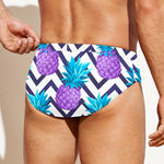Purple Zig Zag Pineapple Pattern Print Men's Swim Briefs