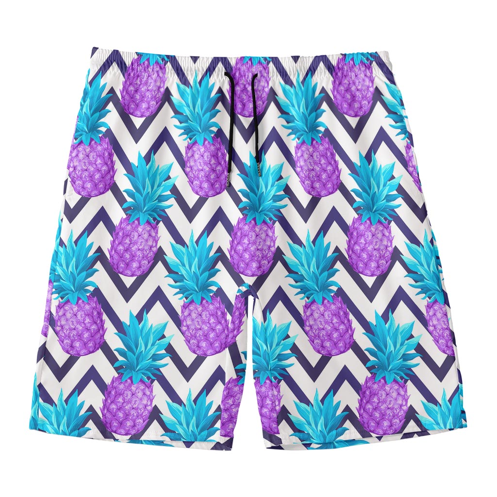 Purple Zig Zag Pineapple Pattern Print Men's Swim Trunks