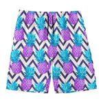Purple Zig Zag Pineapple Pattern Print Men's Swim Trunks