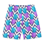 Purple Zig Zag Pineapple Pattern Print Men's Swim Trunks