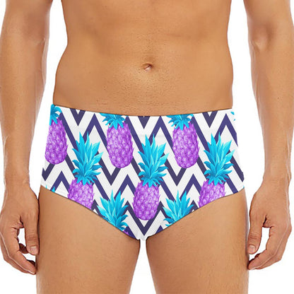 Purple Zig Zag Pineapple Pattern Print Men's Triangle Swim Briefs