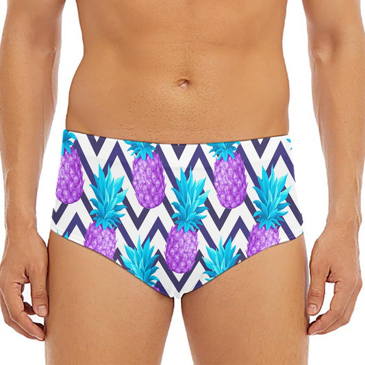 Purple Zig Zag Pineapple Pattern Print Men's Triangle Swim Briefs