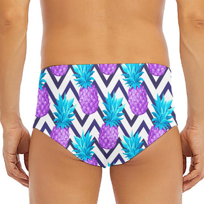 Purple Zig Zag Pineapple Pattern Print Men's Triangle Swim Briefs