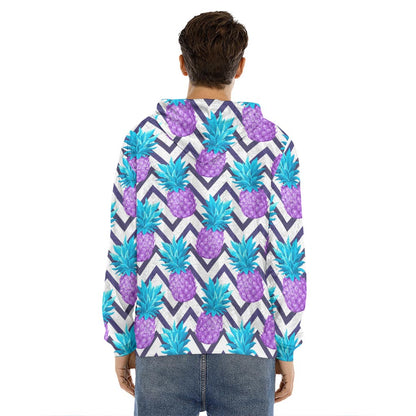 Purple Zig Zag Pineapple Pattern Print Men's Velvet Pullover Hoodie