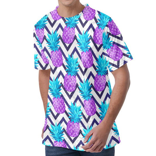 Purple Zig Zag Pineapple Pattern Print Men's Velvet T-Shirt