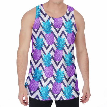 Purple Zig Zag Pineapple Pattern Print Men's Velvet Tank Top
