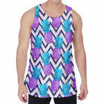 Purple Zig Zag Pineapple Pattern Print Men's Velvet Tank Top