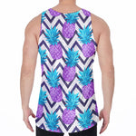 Purple Zig Zag Pineapple Pattern Print Men's Velvet Tank Top
