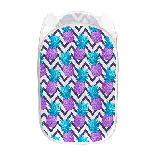 Purple Zig Zag Pineapple Pattern Print Mesh Laundry Hamper