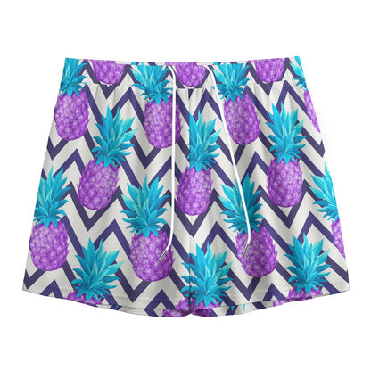 Purple Zig Zag Pineapple Pattern Print Mesh Shorts