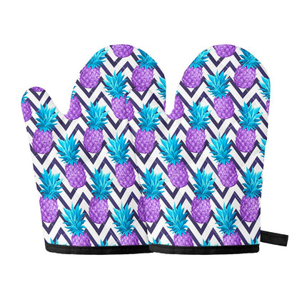 Purple Zig Zag Pineapple Pattern Print Oven Mitts