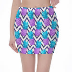 Purple Zig Zag Pineapple Pattern Print Pencil Mini Skirt