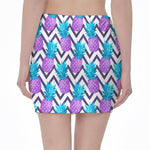 Purple Zig Zag Pineapple Pattern Print Pencil Mini Skirt