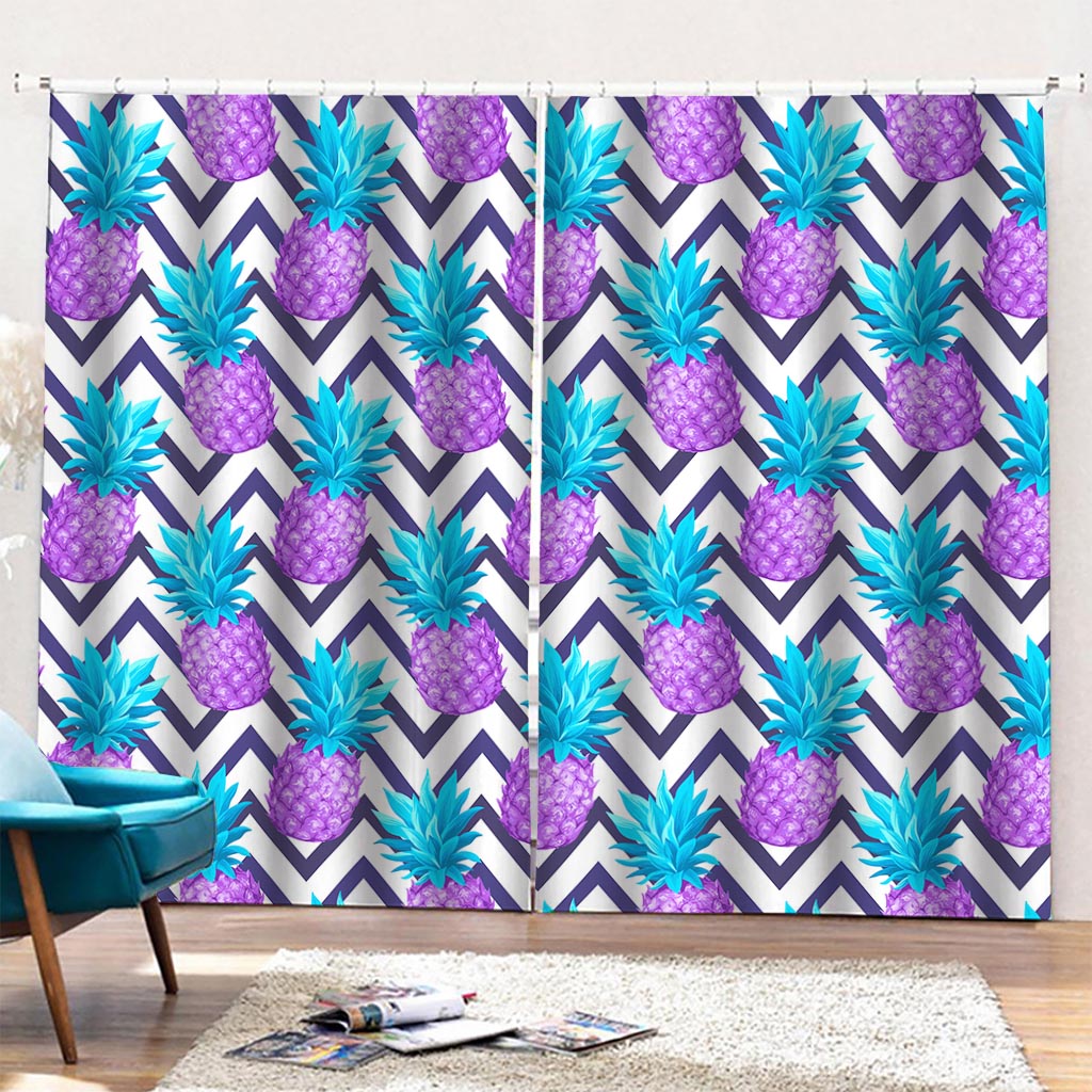 Purple Zig Zag Pineapple Pattern Print Pencil Pleat Curtains
