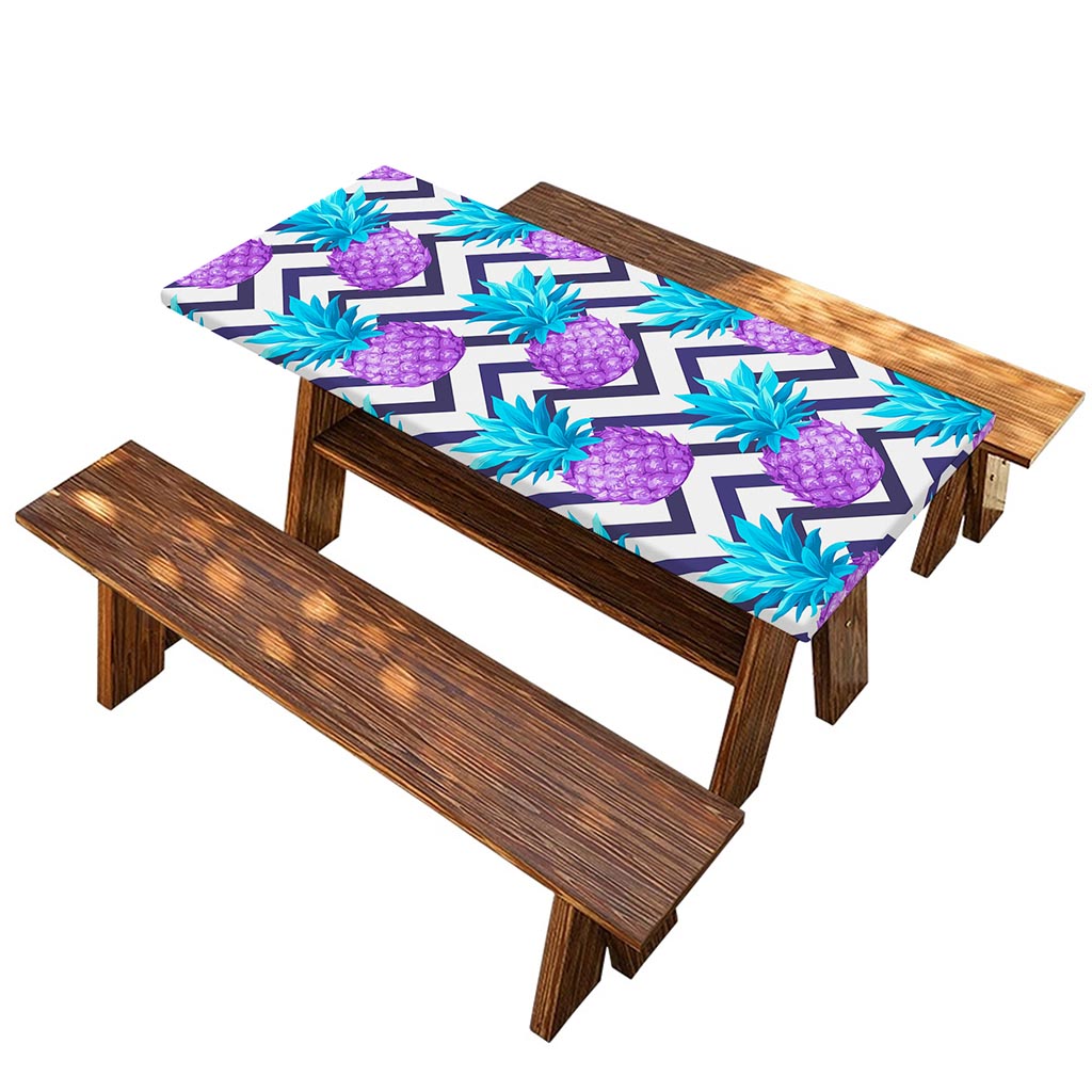 Purple Zig Zag Pineapple Pattern Print Picnic Table Cover