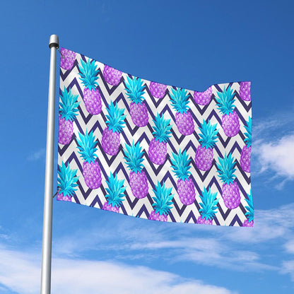 Purple Zig Zag Pineapple Pattern Print Polyester Flag