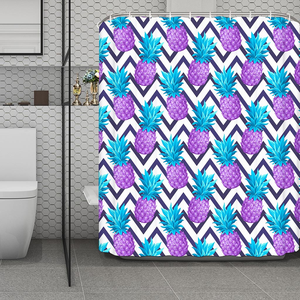 Purple Zig Zag Pineapple Pattern Print Polyester Shower Curtain